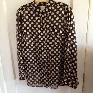 Gold Polka Dots on Sheer Black Chico Blouse sz 1